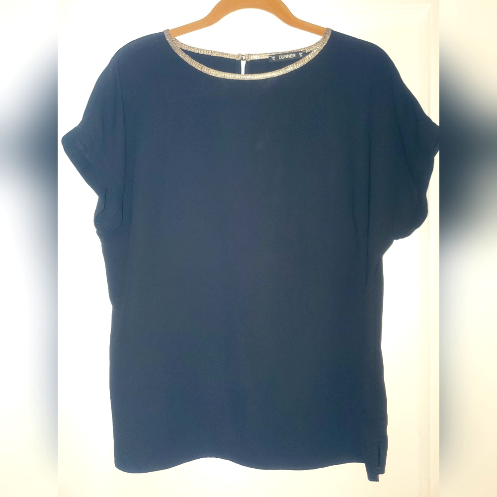 Black and silver neck detail top